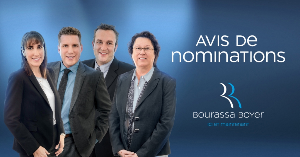 BB Nominations Groupe x4 1200x628 1024x536 - Quatre nouveaux associés délégués chez BOURASSA BOYER !